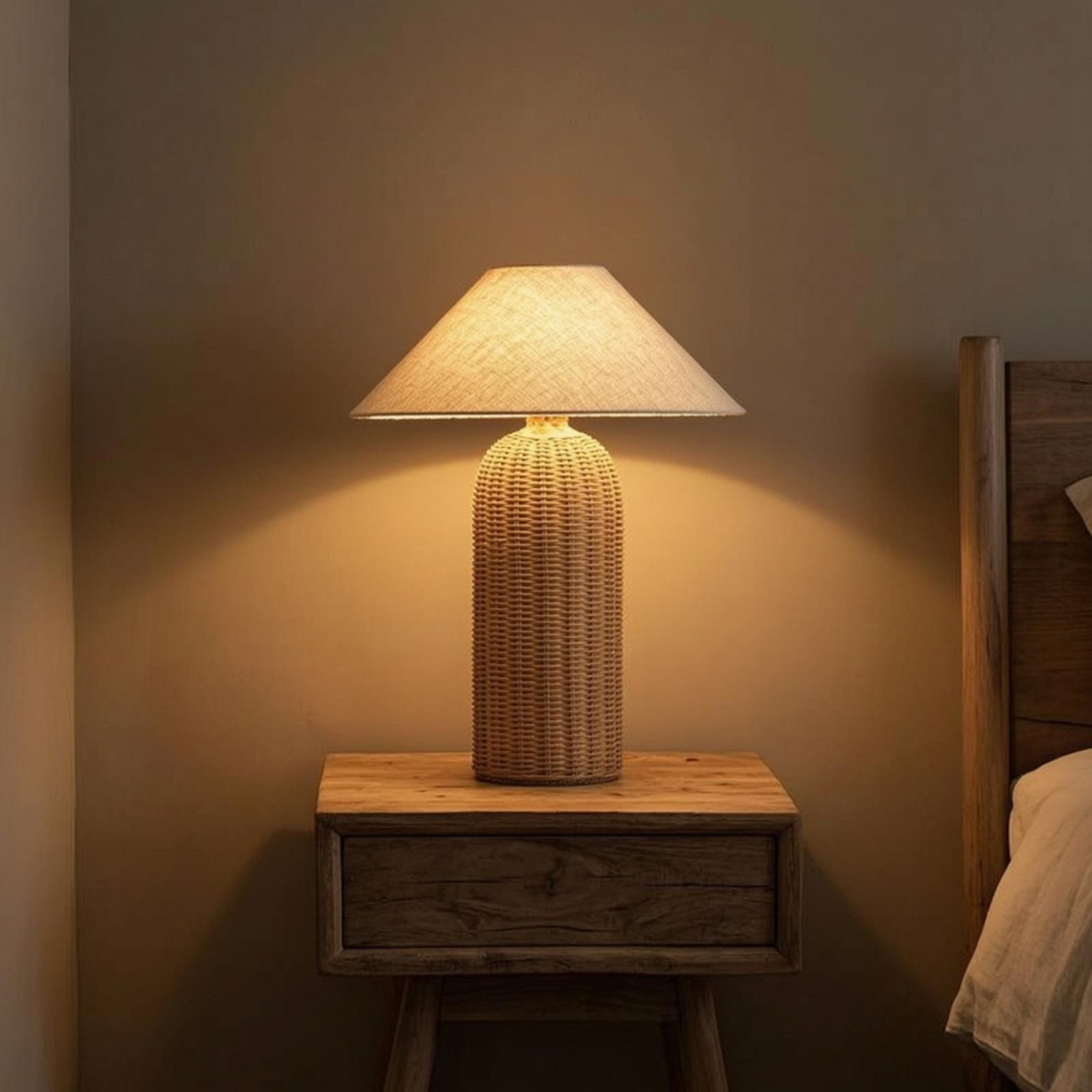 Lighting Decor Living Room - Lampka nocna z rattanową podstawą i