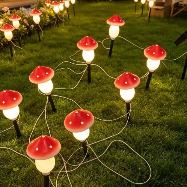 String Light Outdoor - Solarne lampki grzybki, wodoodporne, zewnętrzne lampki