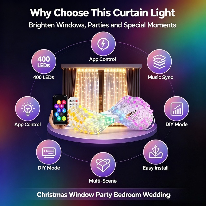 Światła LED na zasłonę zasilan – Fairy Light Curtain recenzja i cena