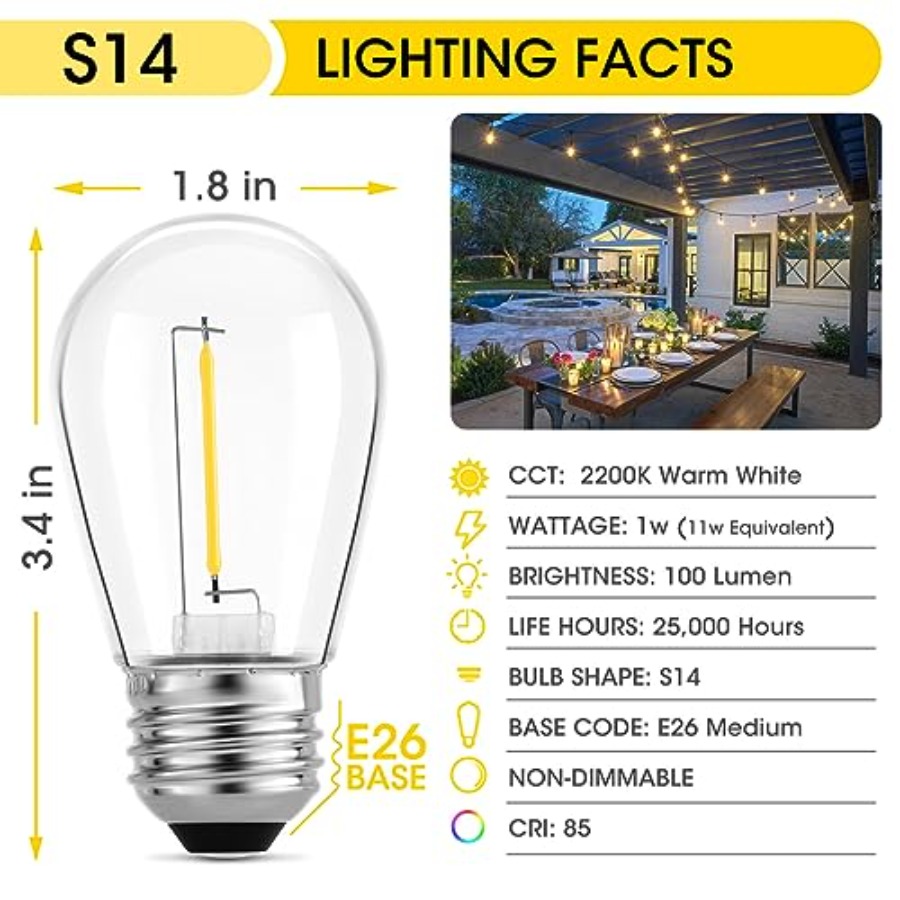 36 sztuk żarówek LED S14 do ze – String Light Outdoor recenzja i cena